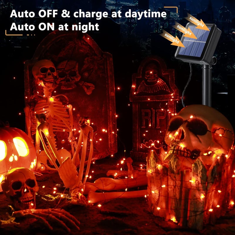 BRIZLER Orange Fairy Lights, 2 Pack Total 78FT 240 LED Solar Halloween Fairy Lights, 8 Modes Outdoor Halloween Lights, Waterproof Orange Twinkle Light for Outside Party Yard Decor Black Wire - Image 5
